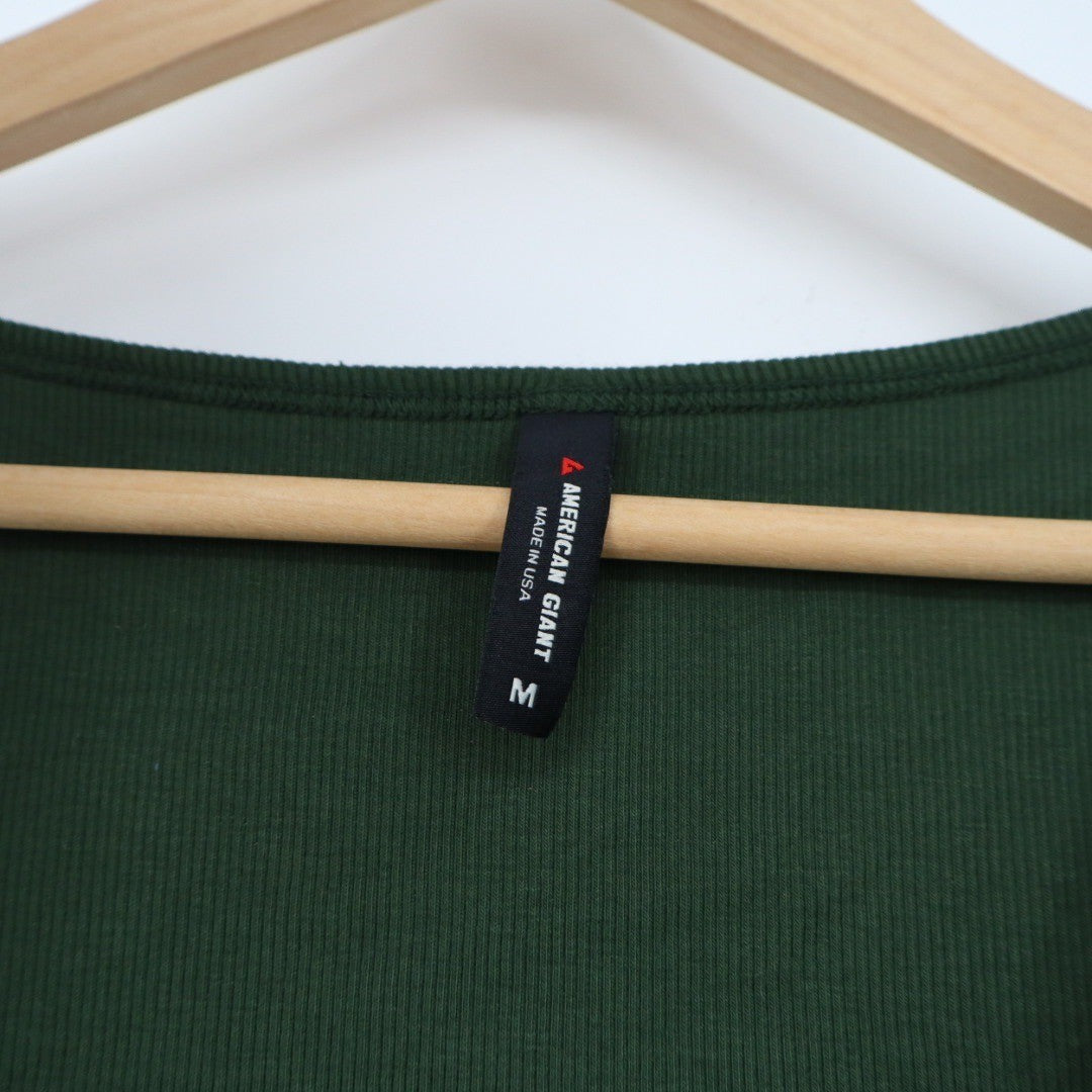 American Giant Ribbed Long Sleeve Button Up Scoop Neck Top Green Size M