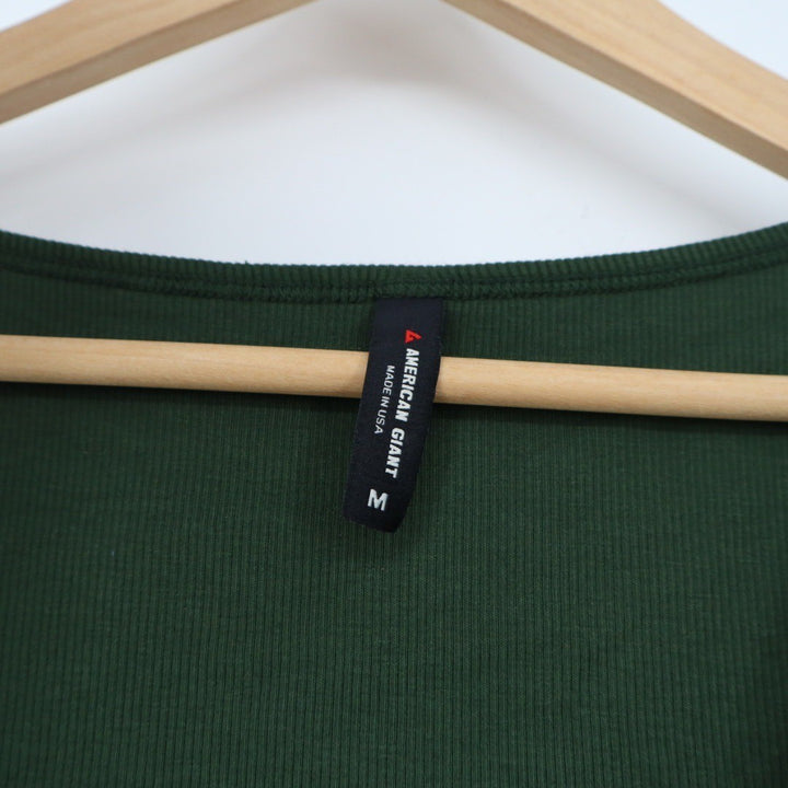 American Giant Ribbed Long Sleeve Button Up Scoop Neck Top Green Size M