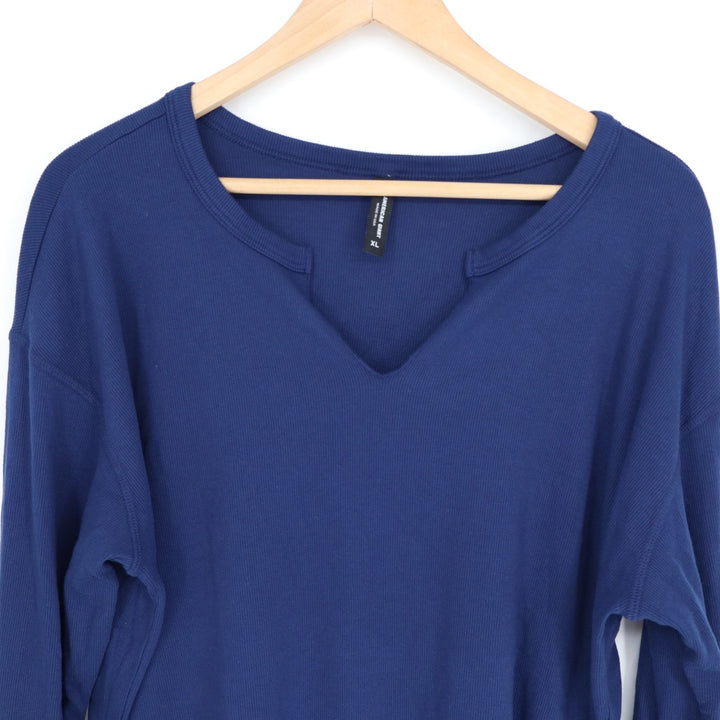 American Giant Luxe Rib Shirt Womens XL Blue Cotton Long Sleeve V-Notch Pullover