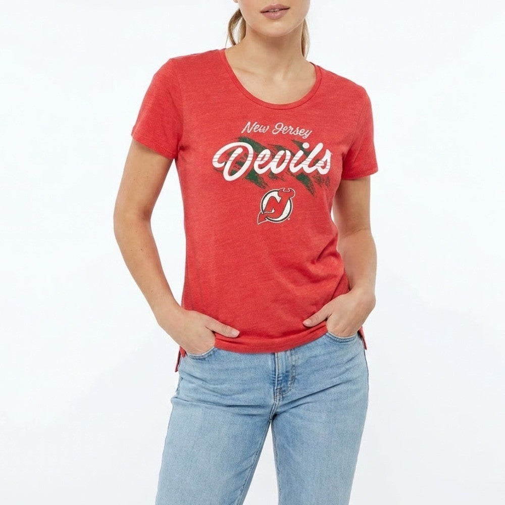 Fanatics New Jersey Devils NHL Womens T-Shirt Red Heather Medium