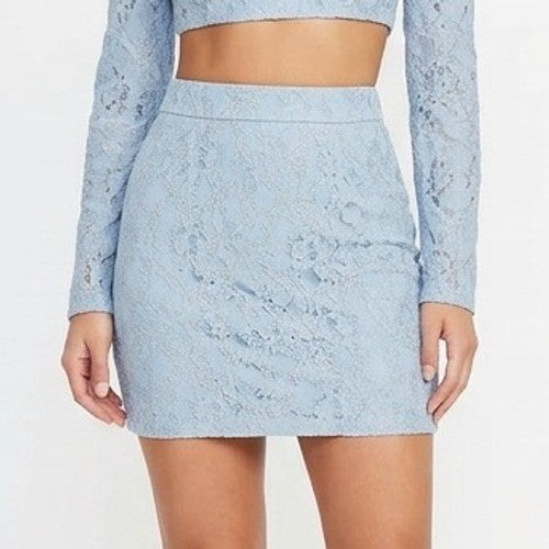 Naked Wardrobe Statement Light Blue Lace Mini Skirt Womens Medium