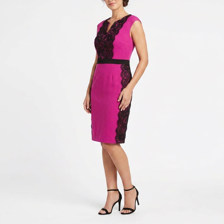 Danny and Nicole Pink Black Lace Sheath Dress Plus Size 18W Sleeveless V-Neck