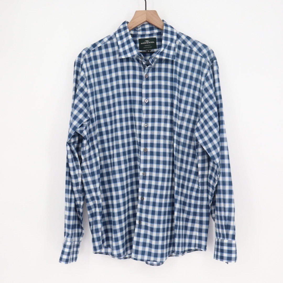 Rodd & Gunn Fit Gingham Check Long Sleeve Button Up Shirt XL Woven in Italy