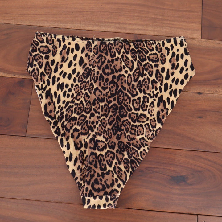 ASOS DESIGN Mix Match Rib High Leg High Bikini Bottoms Leopard Print UK 12