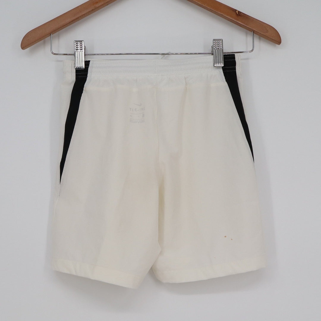 Nike Dri-FIT Mens Small Off White Cream Athletic Training Shorts Black Swoosh