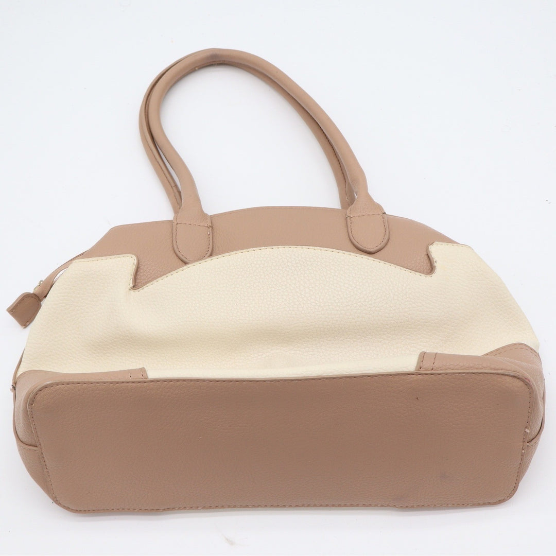 Bueno Two Tone Cream Tan Pebbled Faux Leather Shoulder Bag Gold Hardware