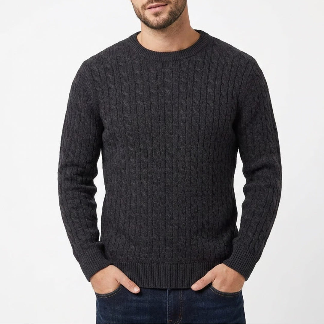 Jachs NY Mens Charcoal Gray Cable Knit Cashmere Blend Sweater S