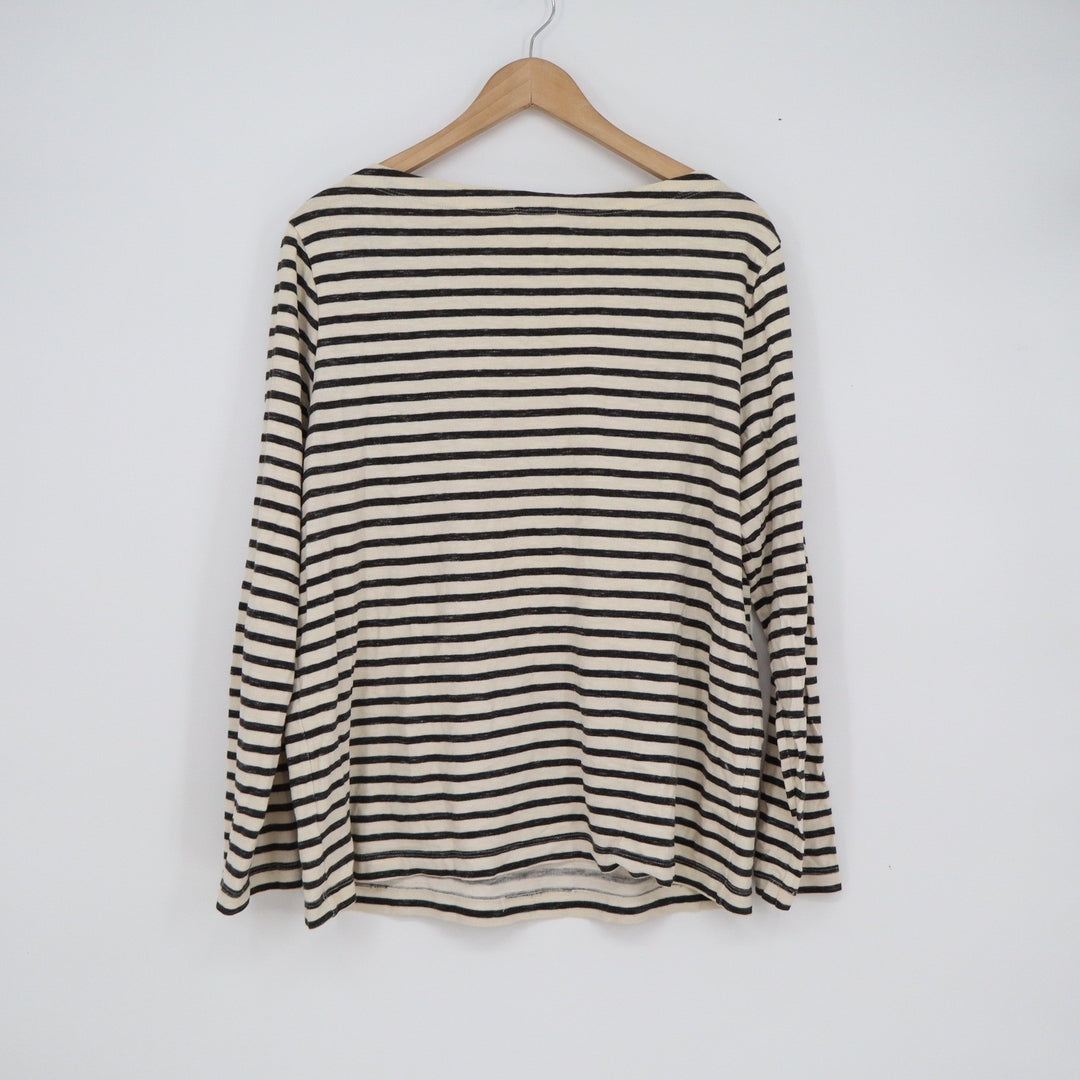 Gap Womens XL Striped Long Sleeve Boat Neck Cotton Tee Cream Black