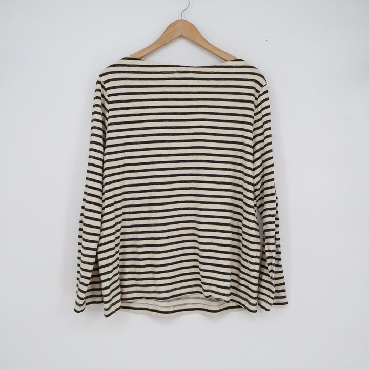 Gap Womens XL Striped Long Sleeve Boat Neck Cotton Tee Cream Black
