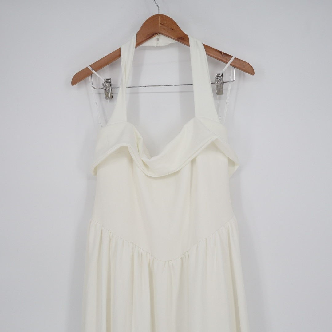 Lulus Telia Maxi Dress Womens XL White Stretch Halter Neck Basque Waist Back Zip