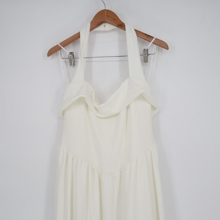 Lulus Telia Maxi Dress Womens XL White Stretch Halter Neck Basque Waist Back Zip