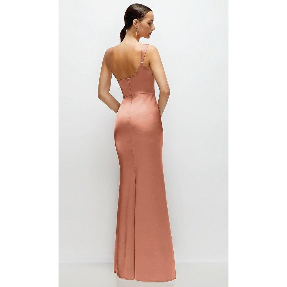 After Six One-Shoulder Cat-ye Neckline Fit And Flare Satin Maxi Dress Size 4