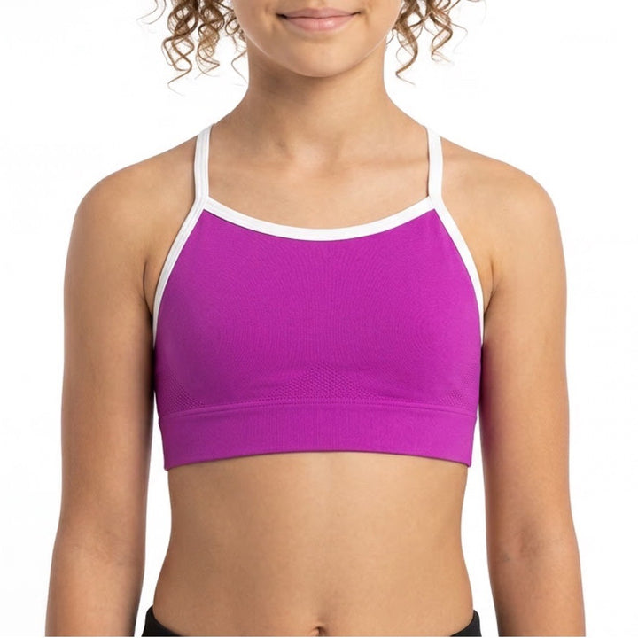 DSG Girls Momentum Seamless Sports Bra Vibrant Violet Purple White Size S 8-9