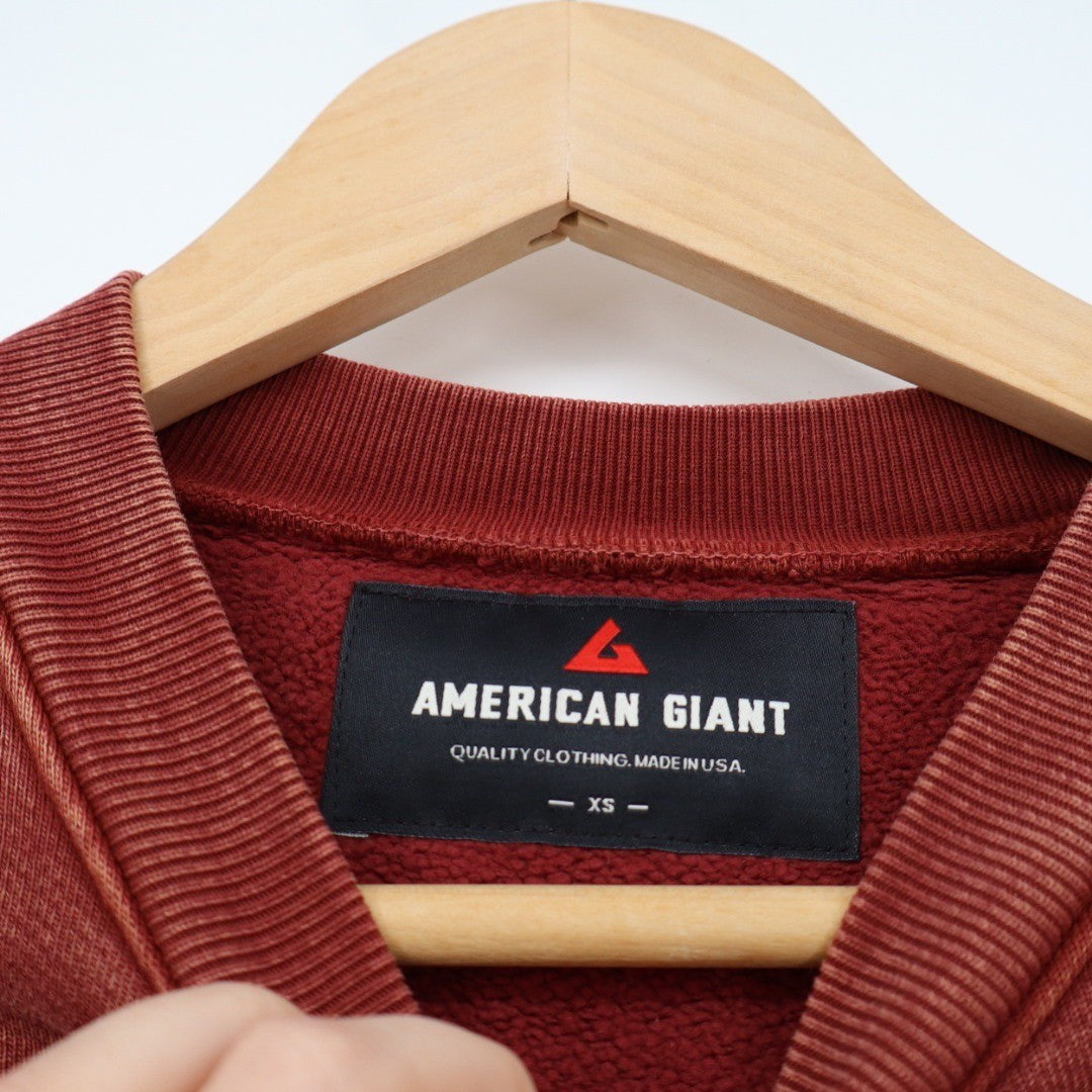 American Giant Mens Crewneck Sweatshirt Red Washed Cotton Pullover XS