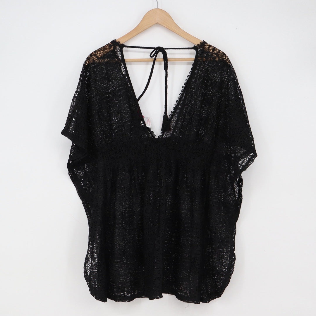 Xhilaration Swim Cover Up Womens Medium Black Lace V-Neck Tassel Boho Excellent
