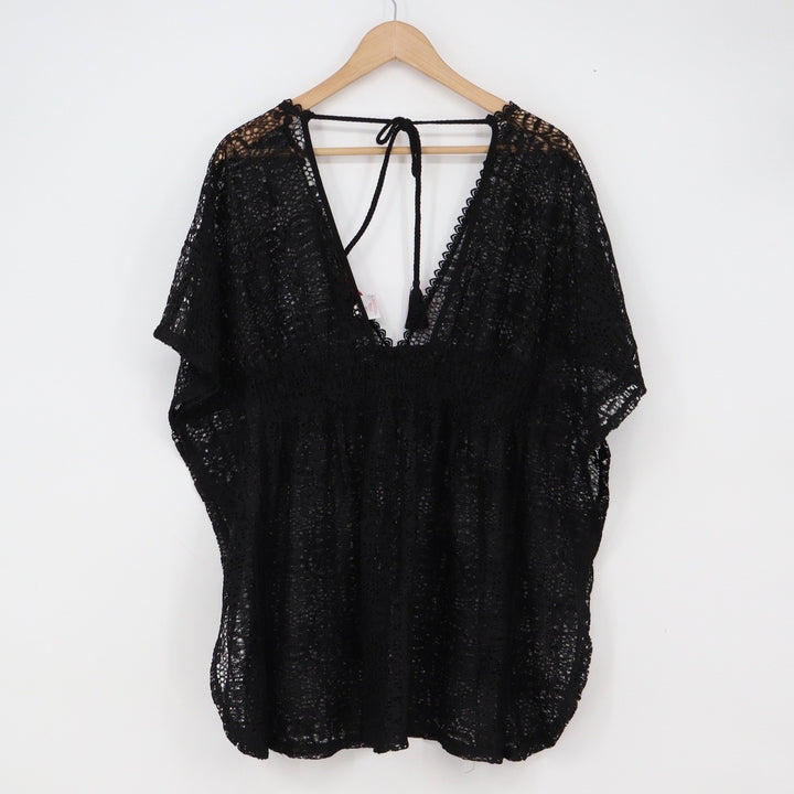 Xhilaration Swim Cover Up Womens Medium Black Lace V-Neck Tassel Boho Excellent