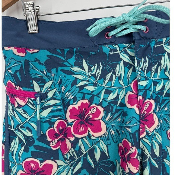 Vineyard Vines Swim Trunks Size 30 Floral Teal Pink Side Zip Pocket