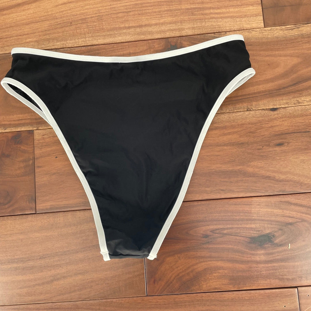 Lulus Parker Black and White High-Waisted Bikini Bottoms Size M