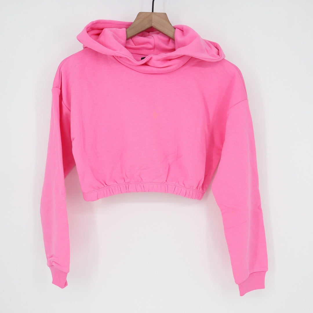 Naked Wardrobe Womens XS Neon Pink Cropped Hoodie Sweatshirt