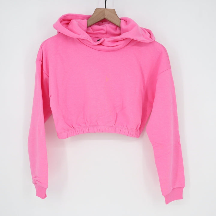 Naked Wardrobe Womens XS Neon Pink Cropped Hoodie Sweatshirt