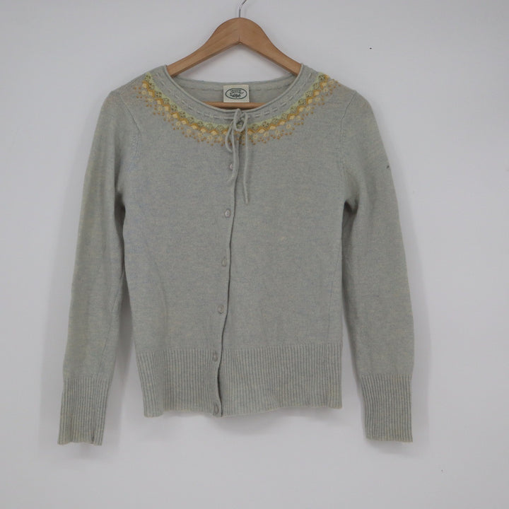 Laura Ashley Vintage Blue Lambswool Embroidered Cardigan Sweater Size M