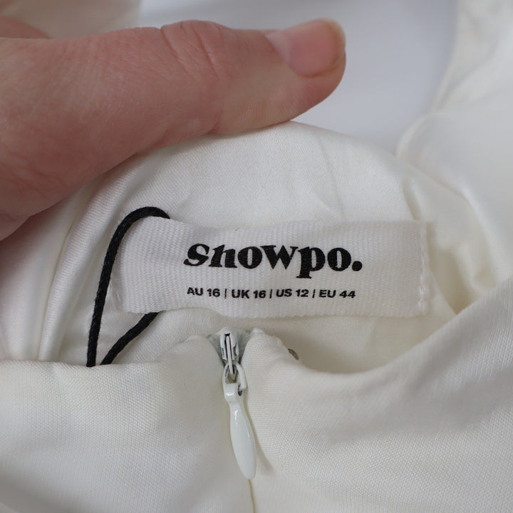 Showpo Kartia Off White Fitted Low Back Bow Mini Dress SD24010043 US 12 NWT