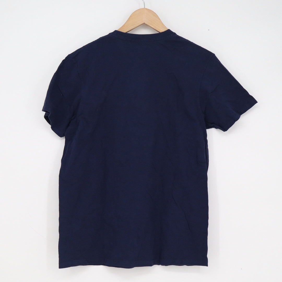 Disney Mickey Mouse Graphic T-Shirt Navy Blue Spellout Crew Neck Mens Medium
