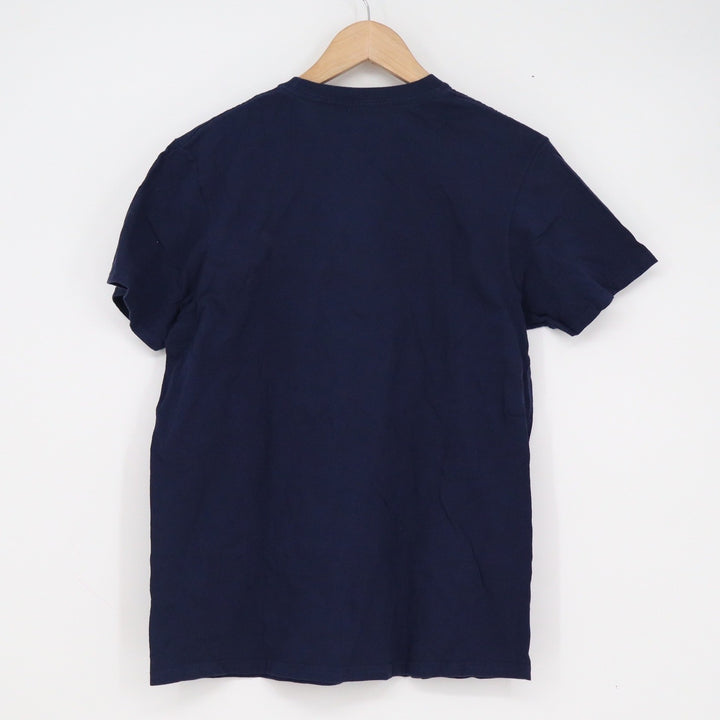 Disney Mickey Mouse Graphic T-Shirt Navy Blue Spellout Crew Neck Mens Medium