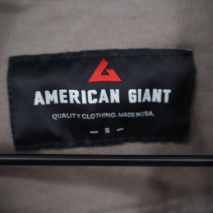 American Giant Hoodie Mens Small Beige Cotton Kangaroo Pockets Thumb Hole Sleeve