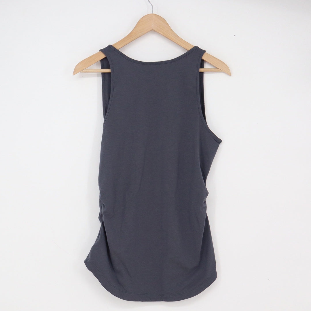 Athleta Tank Top Womens Medium Charcoal Grey Side Ruched Scoop Neck Excellent