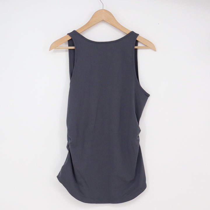 Athleta Tank Top Womens Medium Charcoal Grey Side Ruched Scoop Neck Excellent