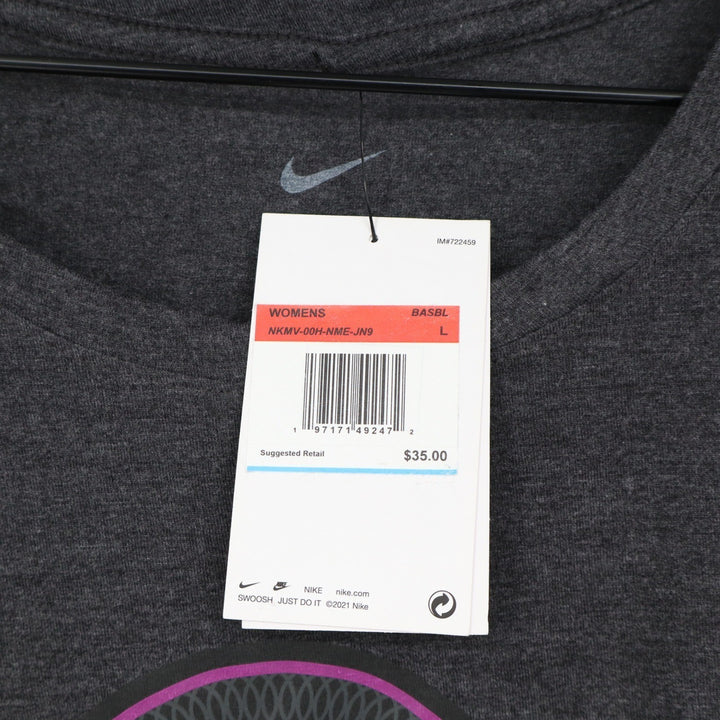 Nike Womens New York Mets MLB Graphic T-Shirt Charcoal Grey Pink Logo Large NEW