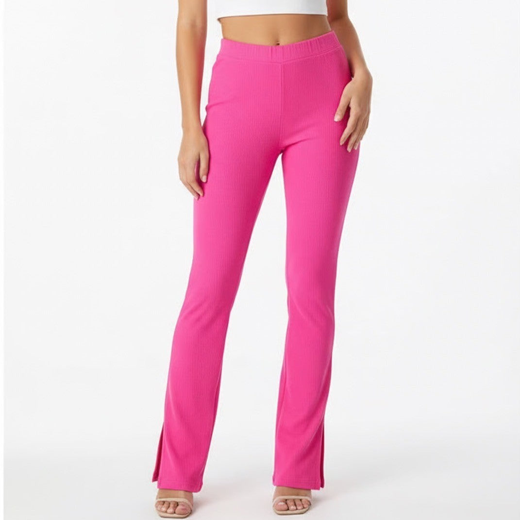 Naked Wardrobe Hot Pink Ribbed Side Slit Pants XL High Waisted Leggings