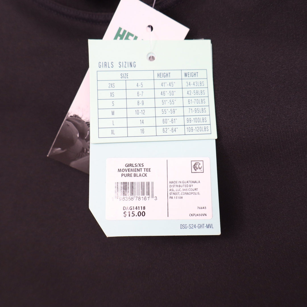 DSG Girls Movement Tee Pure Black Short Sleeve Athletic Shirt XS 6-7