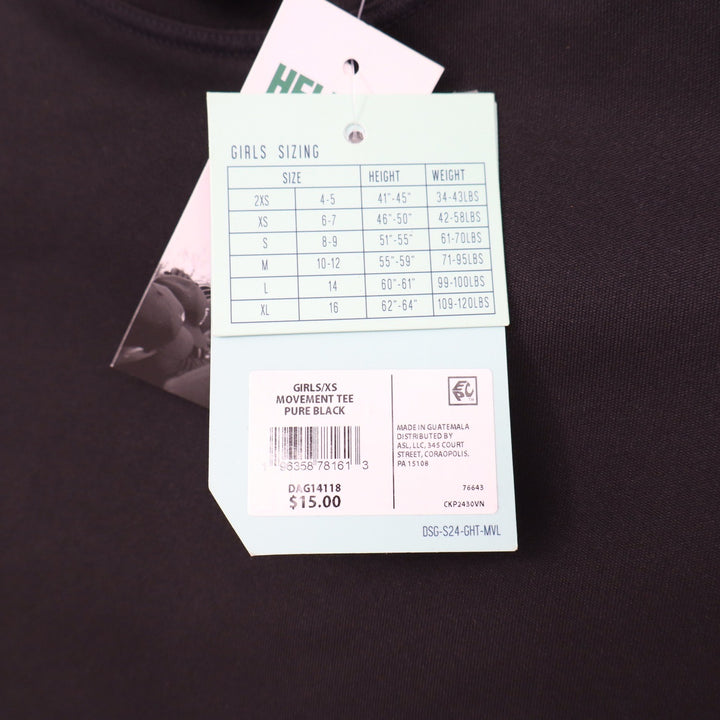 DSG Girls Movement Tee Pure Black Short Sleeve Athletic Shirt XS 6-7