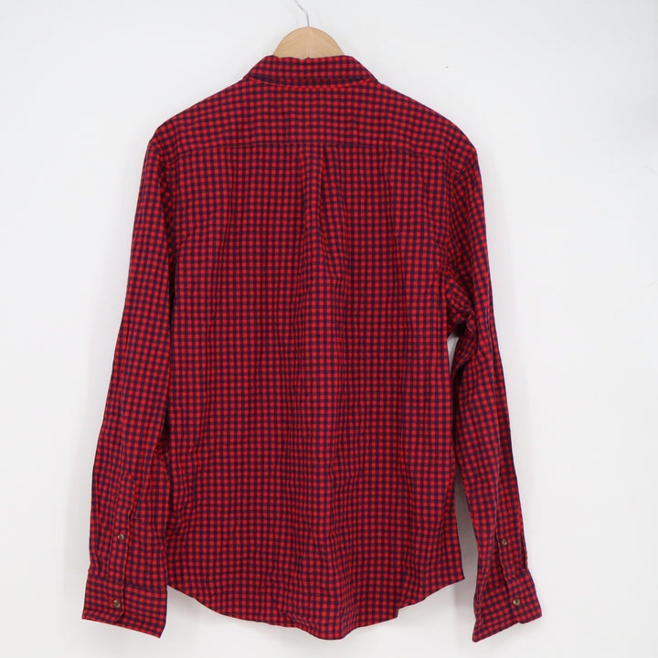 Old Navy Mens Large Red Navy Gingham Slim Fit Everyday Shirt Built-In Flex L