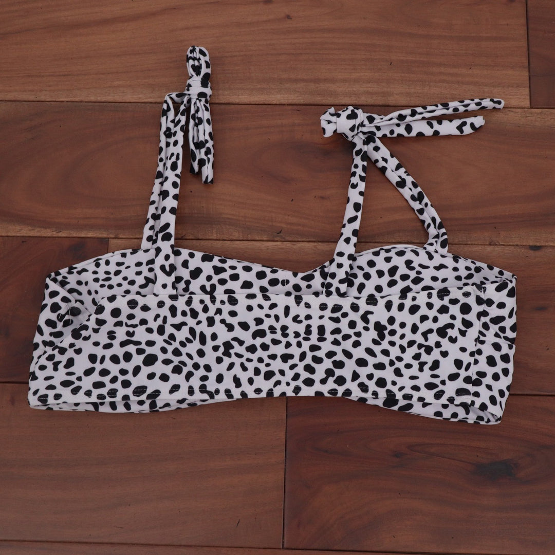Dalmatian Print Bikini Top Black White Tie Shoulder Bandeau Large
