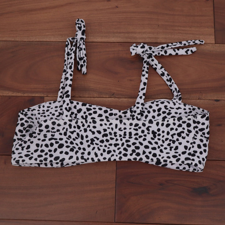 Dalmatian Print Bikini Top Black White Tie Shoulder Bandeau Large