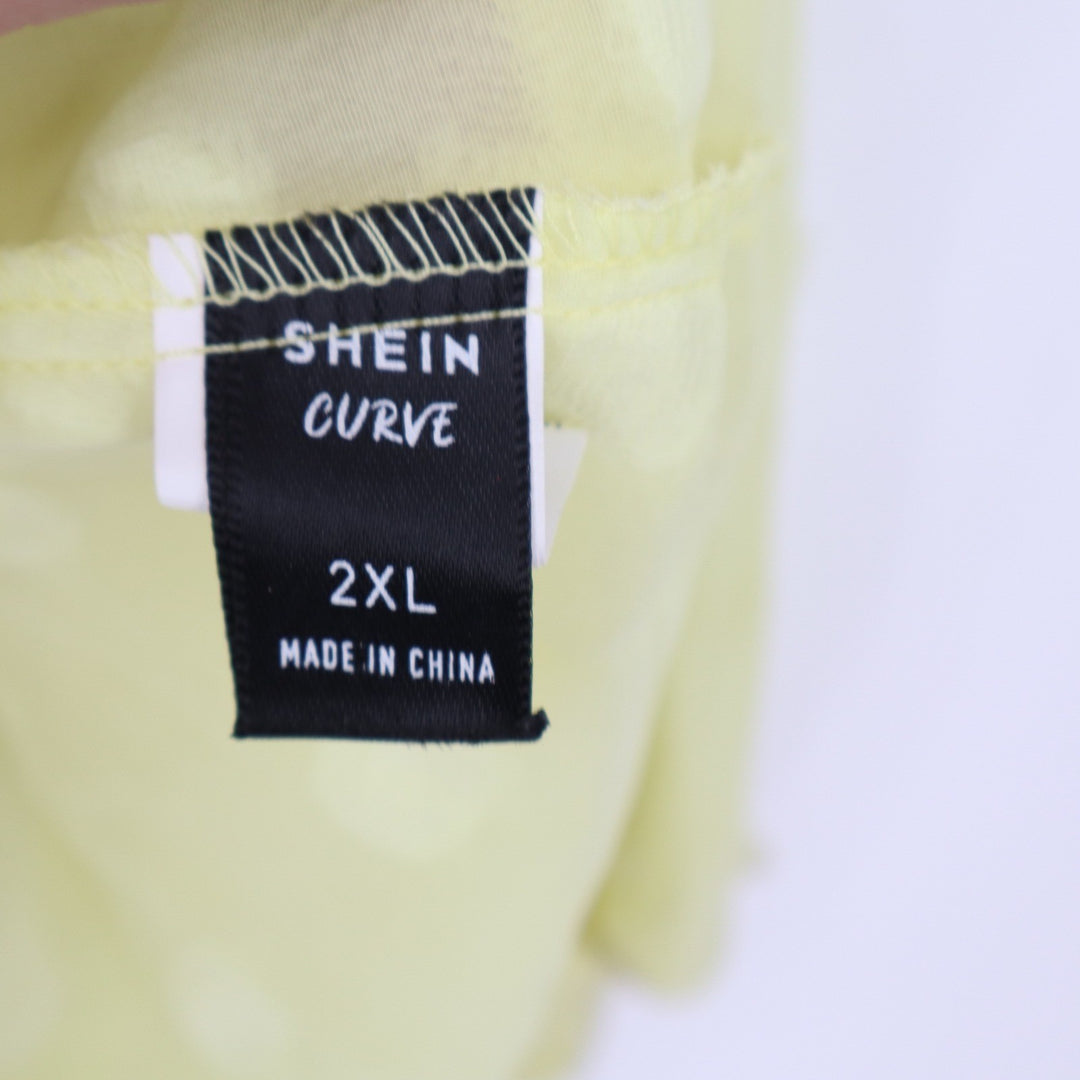 Shein Curve Yellow Swiss Dot Peplum Blouse Long Sleeve Plus Size 2XL