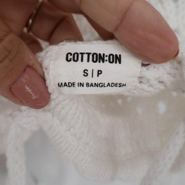 Cotton On White Crochet Halter Top Pointelle Knit Boho Crop Top Small