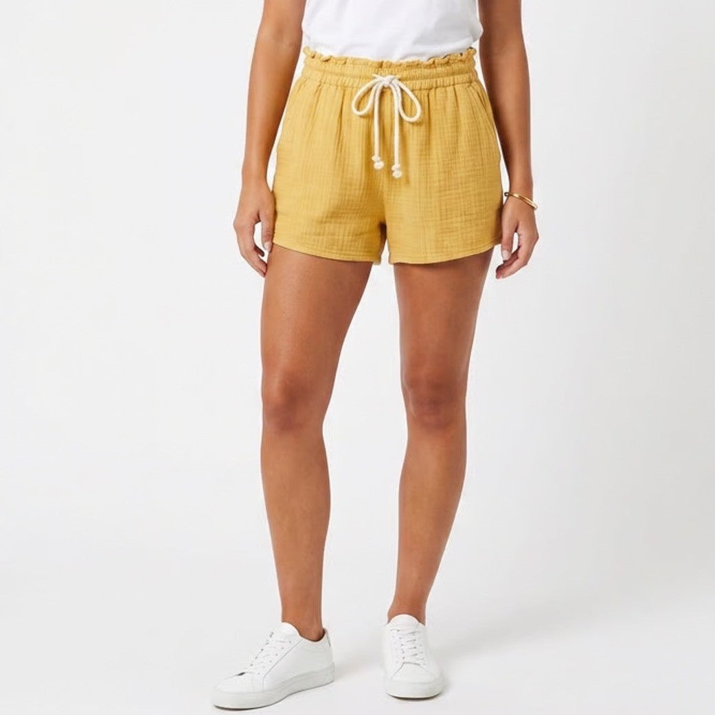 Old Navy Womens Yellow Cotton Gauze Comfort Waistband Drawstring Shorts Size M