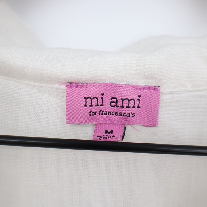 Mi Ami for Francescas White Linen Blend Cropped Button Down Shirt M