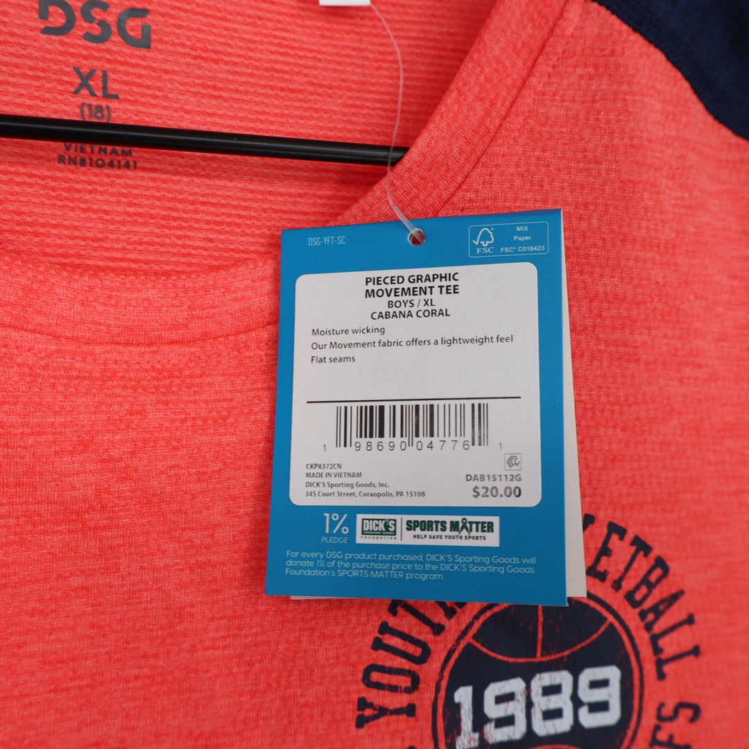 DSG Boys XL 18 Pieced Graphic Movement Tee Cabana Coral Navy Basketball 1989 NEW