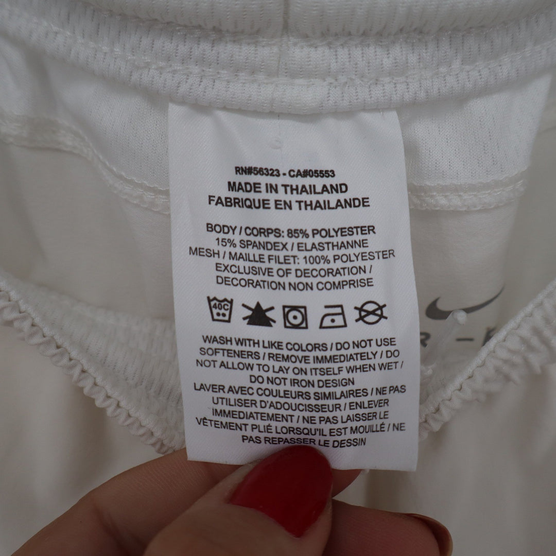 Nike Dri-FIT Mens Small Off White Cream Athletic Training Shorts Black Swoosh