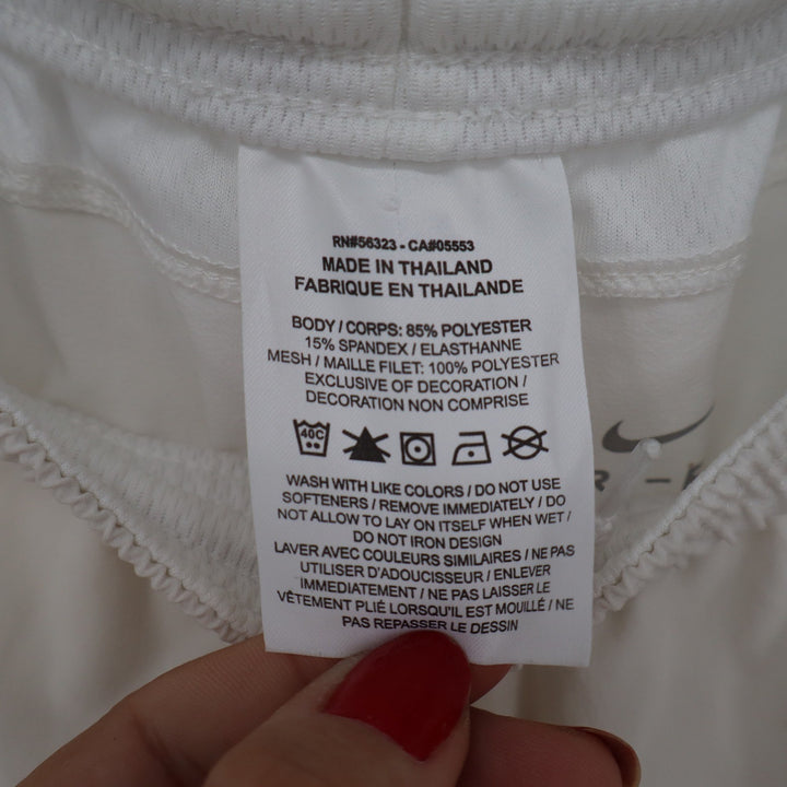 Nike Dri-FIT Mens Small Off White Cream Athletic Training Shorts Black Swoosh
