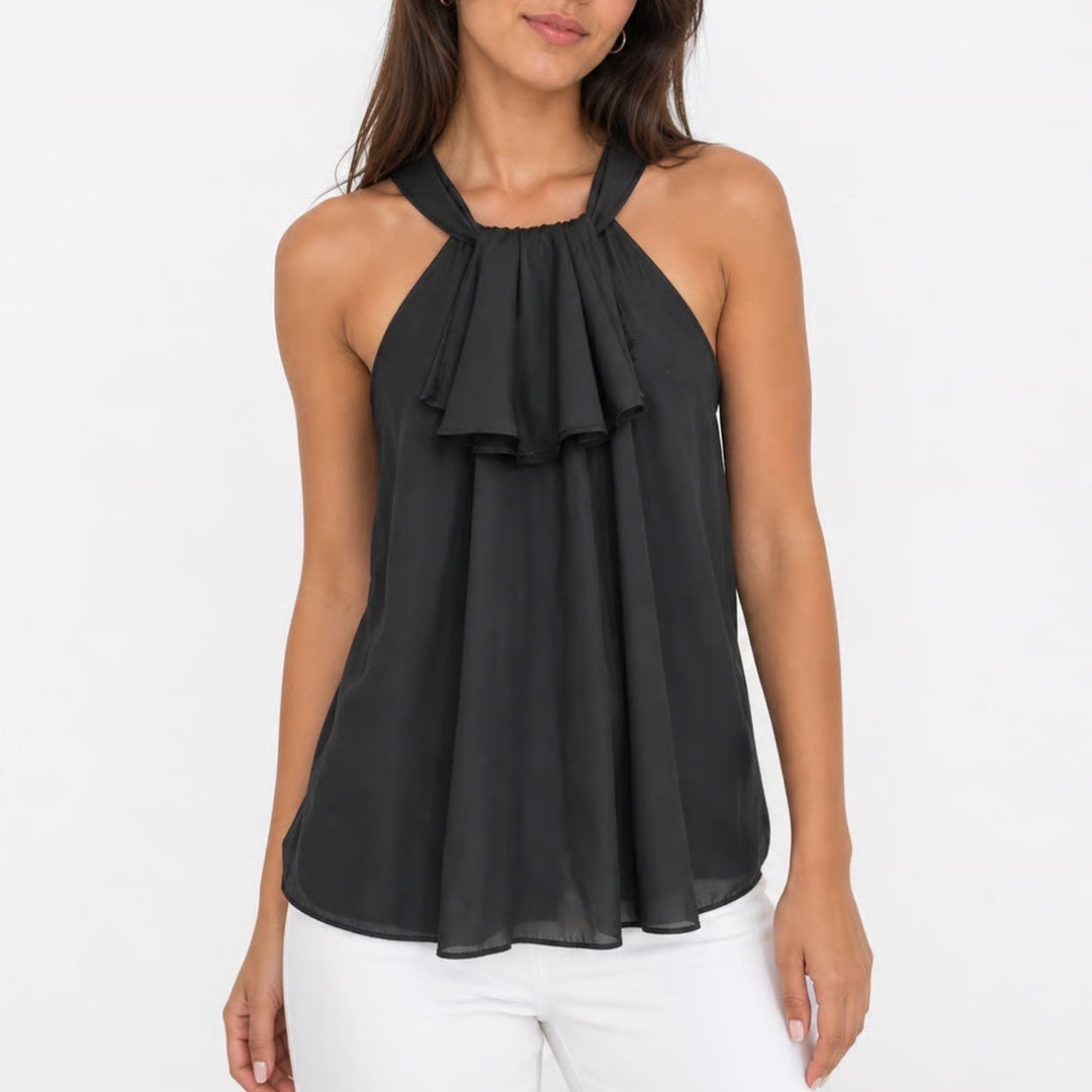 Violet & Claire Charcoal Grey Ruffle Tie Neck Halter Blouse Womens Medium