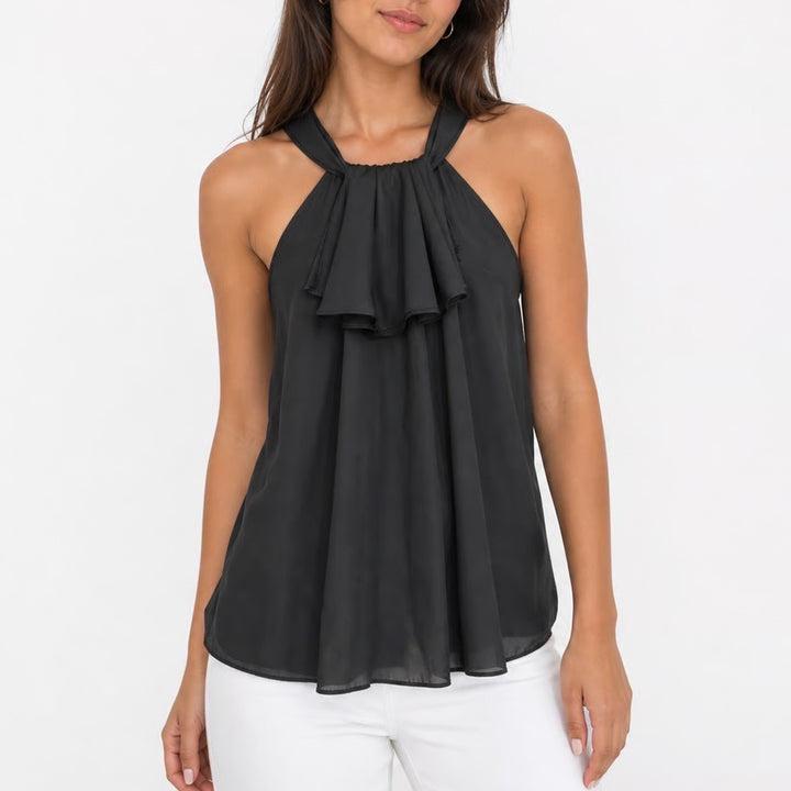 Violet & Claire Charcoal Grey Ruffle Tie Neck Halter Blouse Womens Medium