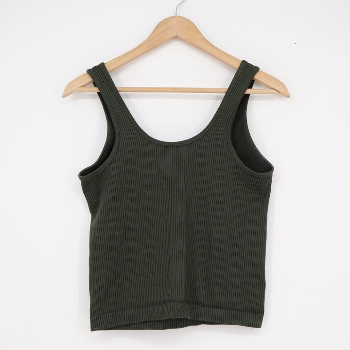 A New Day Women's Ribbed Seamless Tank Top Dark Green Scoop Neck Large