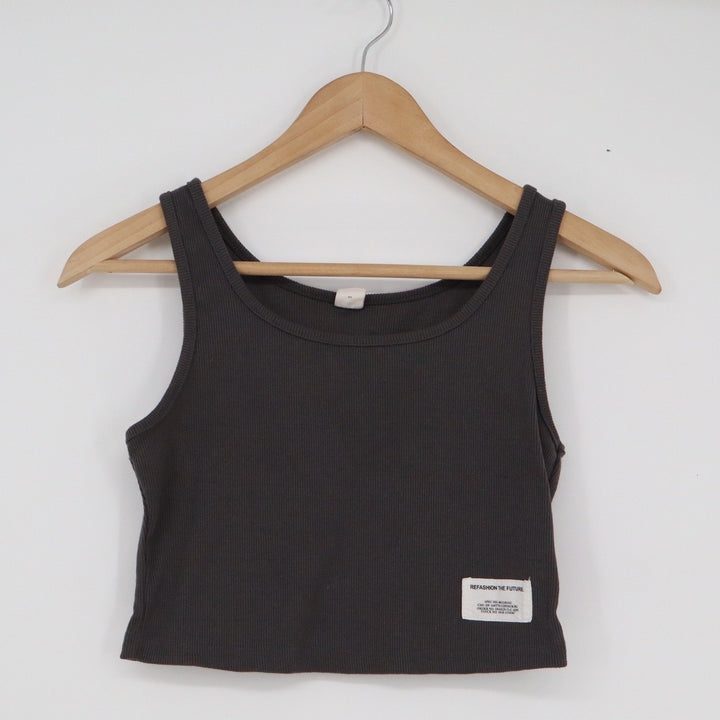 SHEIN Teen Girls Charcoal Grey Ribbed Crop Tank Top Refashion The Future 12-13Y