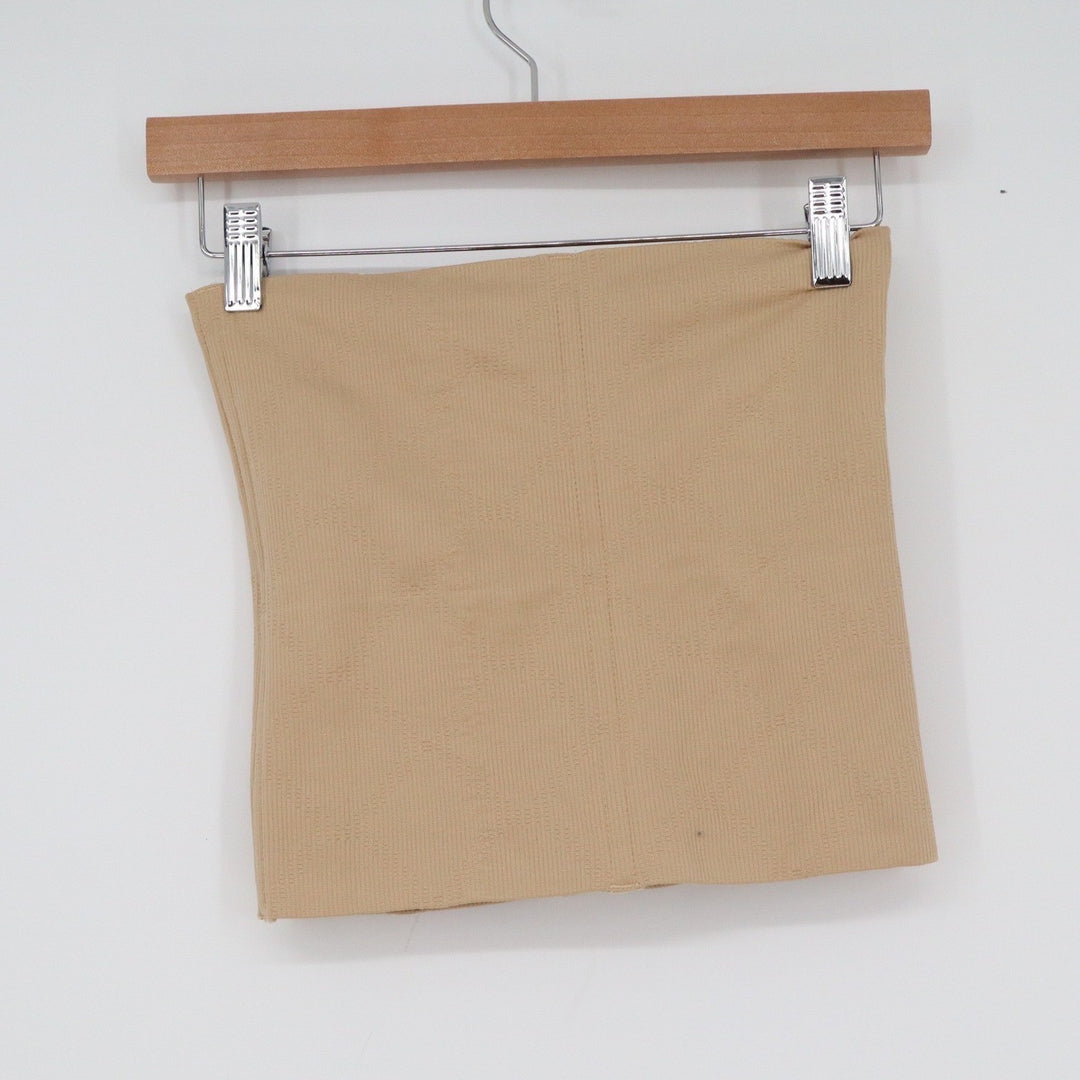 Tan Textured Diamond Pattern Tube Top Strapless Stretch Crop Top Medium Beige